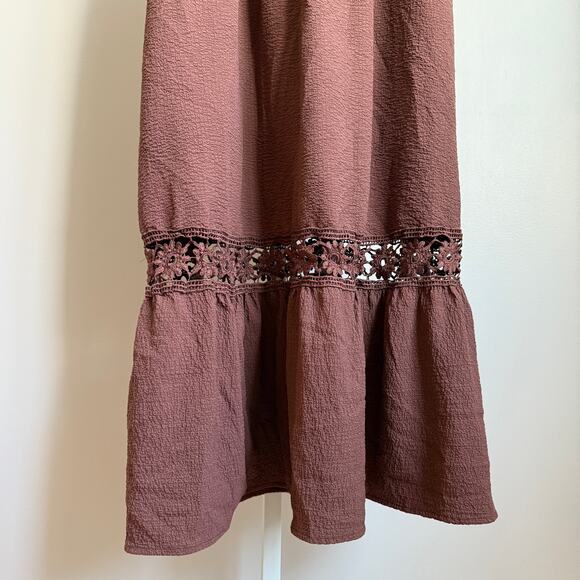 Shein sz L Brown Embroidered milkmaid Festival Sleeveless maxi‎ dress - Picture 3 of 8